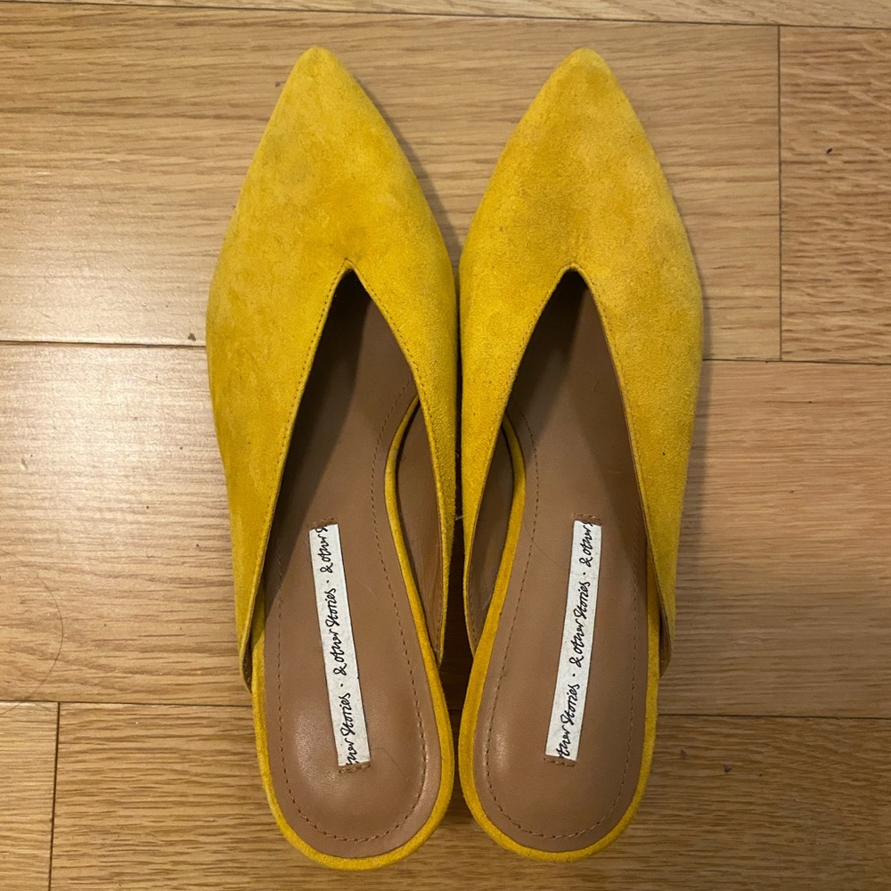 & Other Stories Heeled Leather Beige Mules Size 38